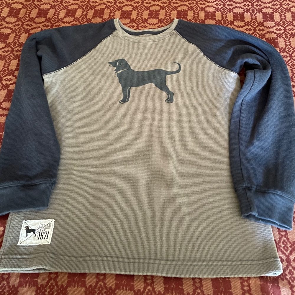 THE BLACK DOG KIDS LONG SLEEVE THERMAL RAGLAN, LIKE NEW, SIZE LARGE.